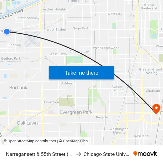 Narragansett & 55th Street (North) to Chicago State University map