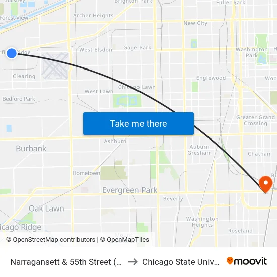 Narragansett & 55th Street (South) to Chicago State University map
