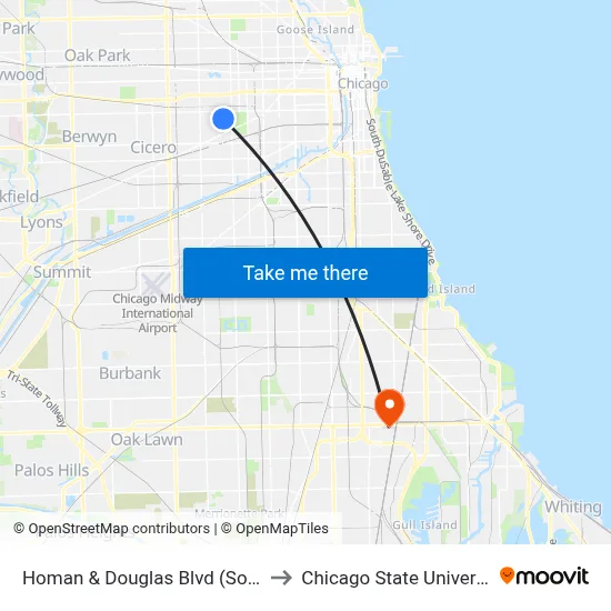 Homan & Douglas Blvd (South) to Chicago State University map