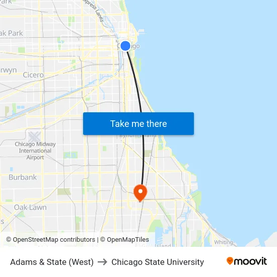 Adams & State (West) to Chicago State University map