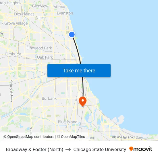 Broadway & Foster (North) to Chicago State University map