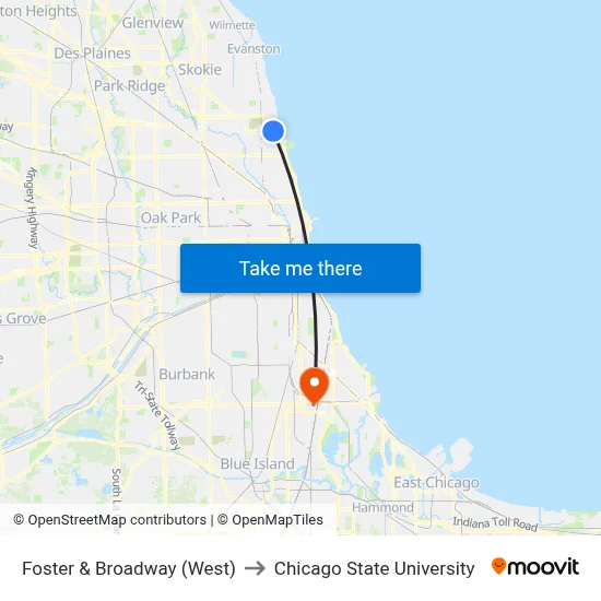 Foster & Broadway (West) to Chicago State University map