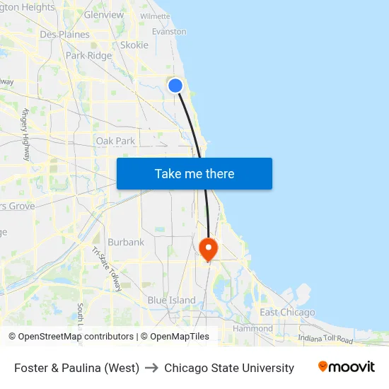 Foster & Paulina (West) to Chicago State University map