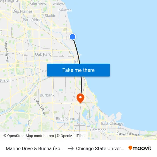 Marine Drive & Buena (South) to Chicago State University map