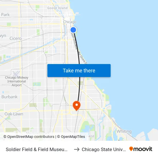 Soldier Field & Field Museum (East) to Chicago State University map