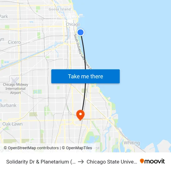 Solidarity Dr & Planetarium (East) to Chicago State University map