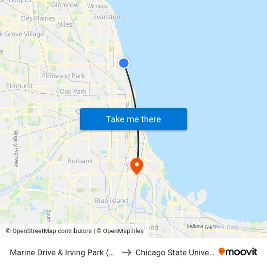 Marine Drive & Irving Park (North) to Chicago State University map