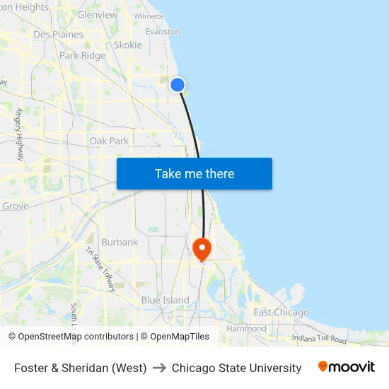 Foster & Sheridan (West) to Chicago State University map