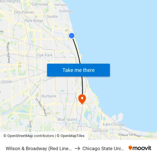 Wilson & Broadway (Red Line) (West) to Chicago State University map