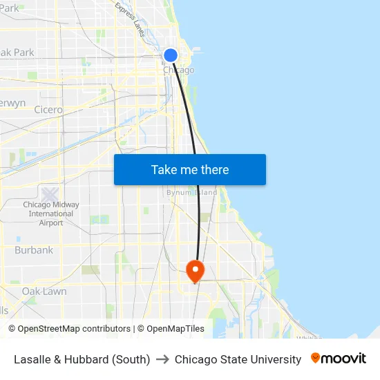 Lasalle & Hubbard (South) to Chicago State University map