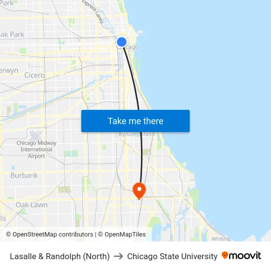 Lasalle & Randolph (North) to Chicago State University map