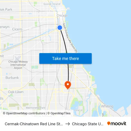 Cermak-Chinatown Red Line Station (West) to Chicago State University map