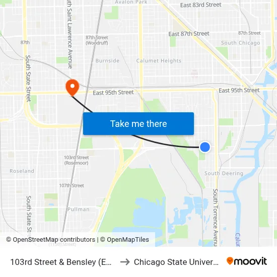 103rd Street & Bensley (East) to Chicago State University map