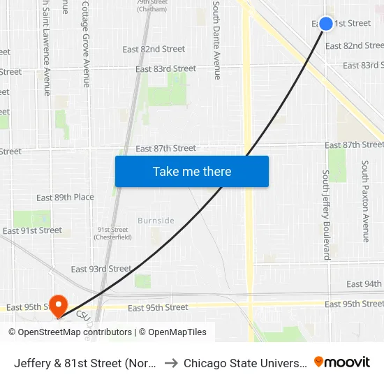 Jeffery & 81st Street (North) to Chicago State University map