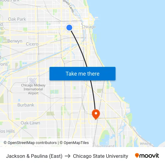 Jackson & Paulina (East) to Chicago State University map