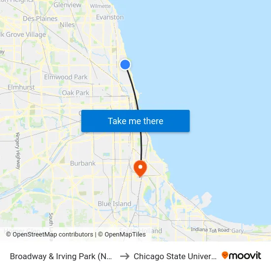 Broadway & Irving Park (North) to Chicago State University map
