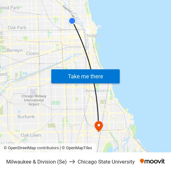 Milwaukee & Division (Se) to Chicago State University map