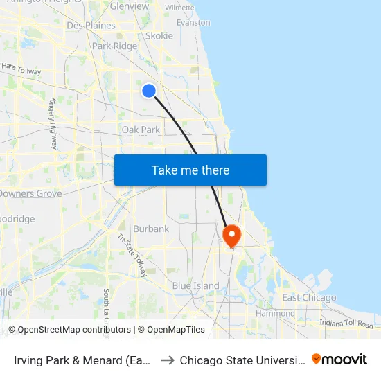 Irving Park & Menard (East) to Chicago State University map