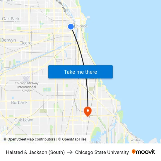 Halsted & Jackson (South) to Chicago State University map