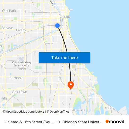 Halsted & 16th Street (South) to Chicago State University map