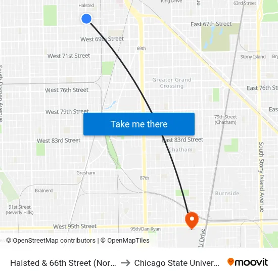Halsted & 66th Street (North) to Chicago State University map