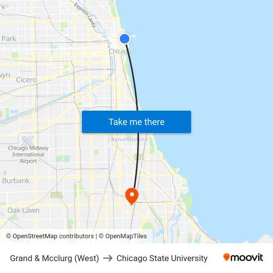 Grand & Mcclurg (West) to Chicago State University map