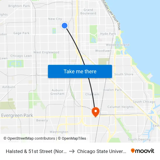 Halsted & 51st Street (North) to Chicago State University map