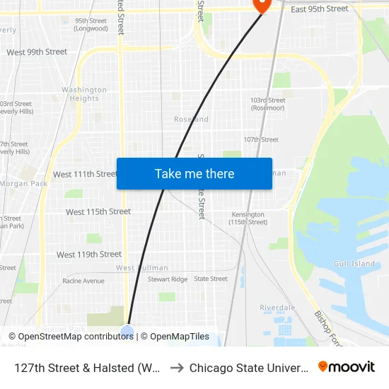 127th Street & Halsted (West) to Chicago State University map