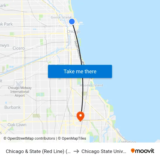 Chicago & State (Red Line) (West) to Chicago State University map