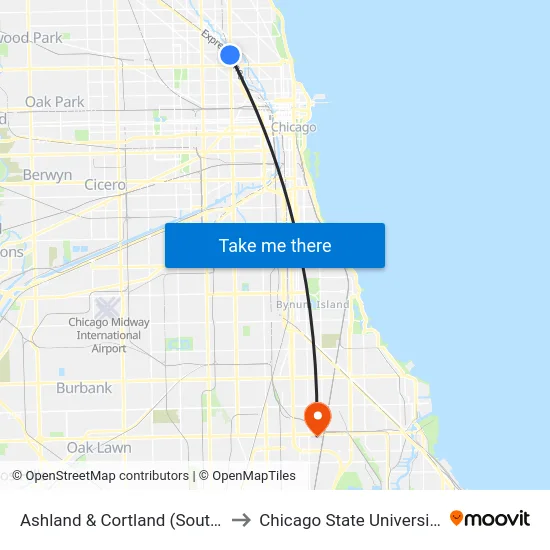 Ashland & Cortland (South) to Chicago State University map