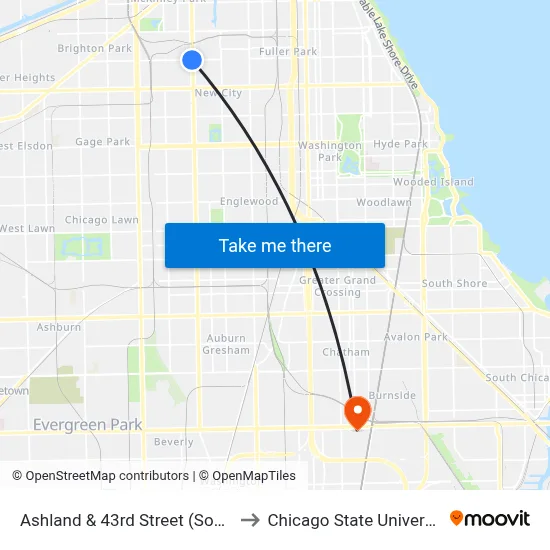 Ashland & 43rd Street (South) to Chicago State University map