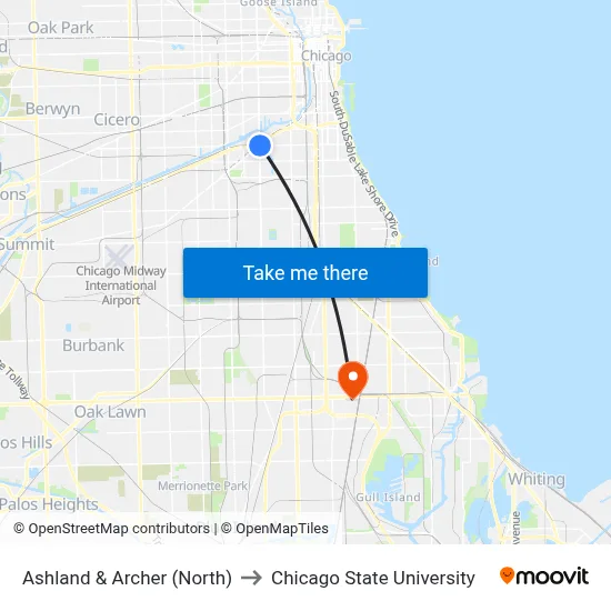 Ashland & Archer (North) to Chicago State University map