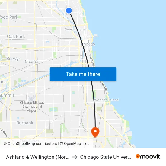 Ashland & Wellington (North) to Chicago State University map