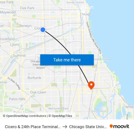 Cicero & 24th Place Terminal (East) to Chicago State University map