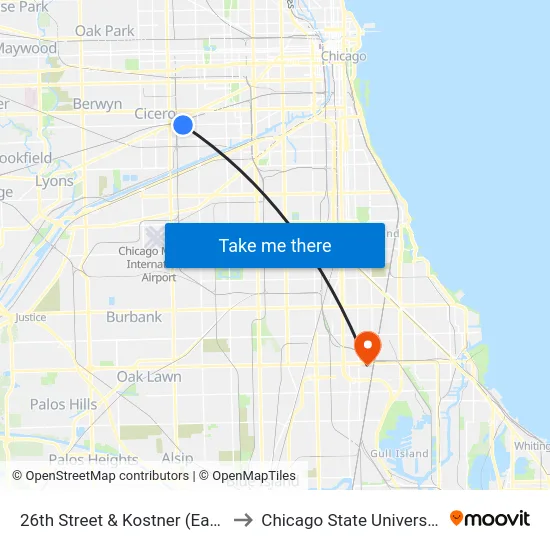 26th Street & Kostner (East) to Chicago State University map