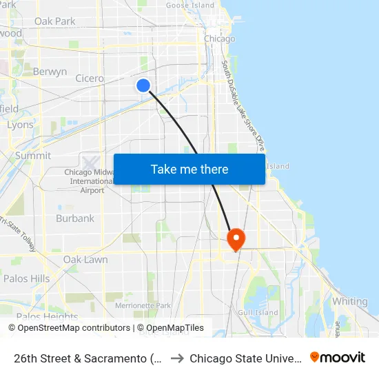26th Street & Sacramento (East) to Chicago State University map