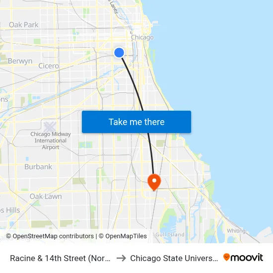 Racine & 14th Street (North) to Chicago State University map
