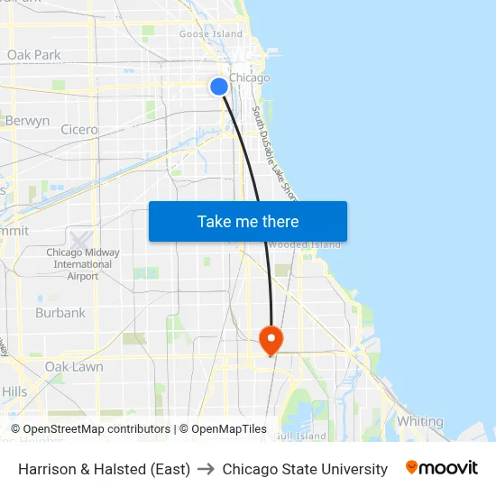 Harrison & Halsted (East) to Chicago State University map