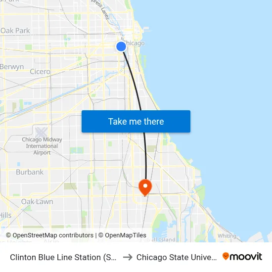Clinton Blue Line Station (South) to Chicago State University map