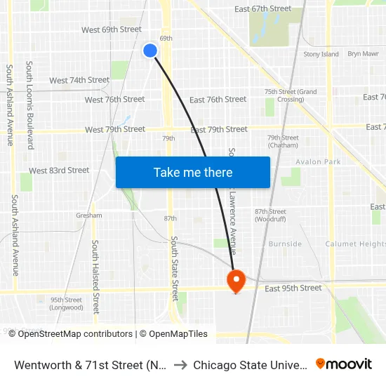Wentworth & 71st Street (North) to Chicago State University map
