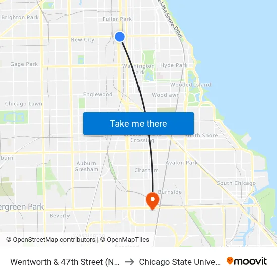 Wentworth & 47th Street (North) to Chicago State University map