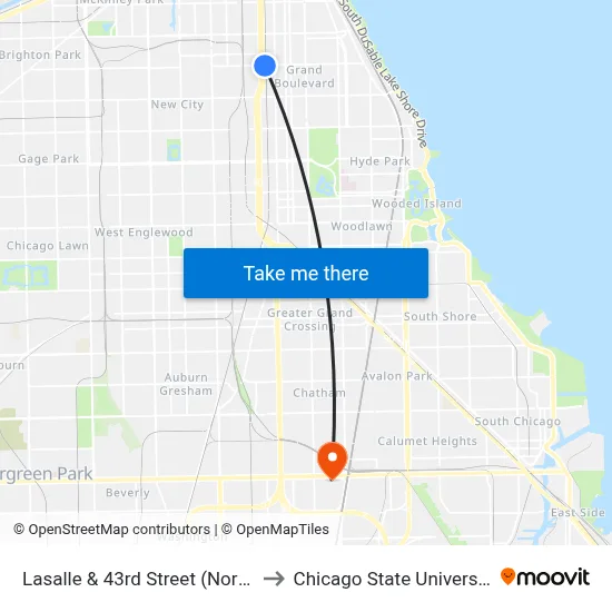 Lasalle & 43rd Street (North) to Chicago State University map