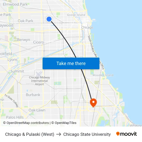 Chicago & Pulaski (West) to Chicago State University map