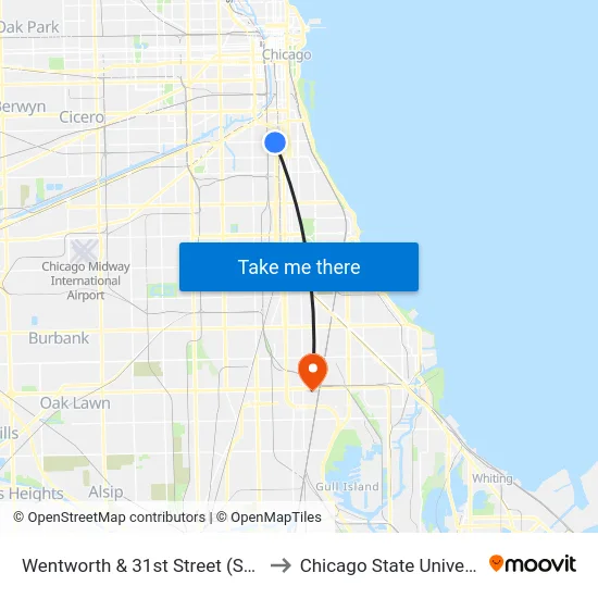 Wentworth & 31st Street (South) to Chicago State University map