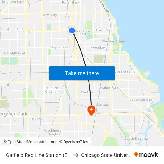 Garfield Red Line Station (East) to Chicago State University map