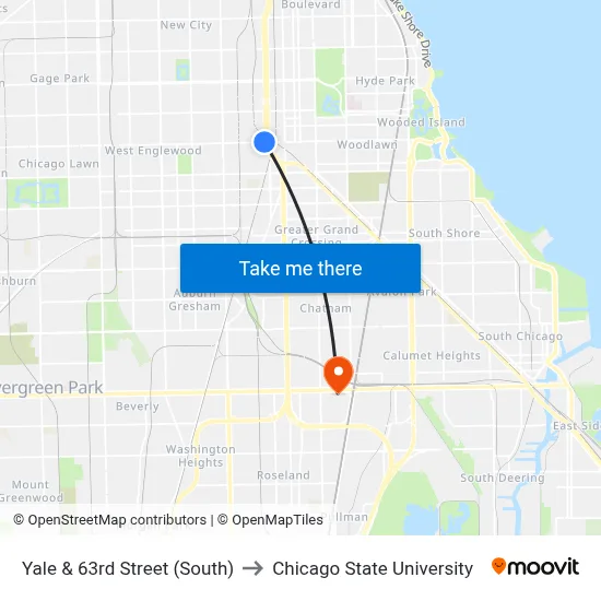 Yale & 63rd Street (South) to Chicago State University map