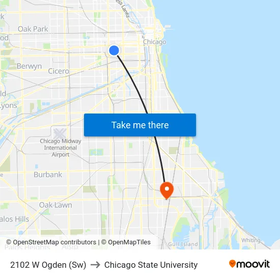 2102 W Ogden (Sw) to Chicago State University map