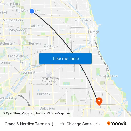 Grand & Nordica Terminal (South) to Chicago State University map