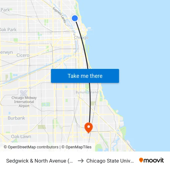Sedgwick & North Avenue (North) to Chicago State University map