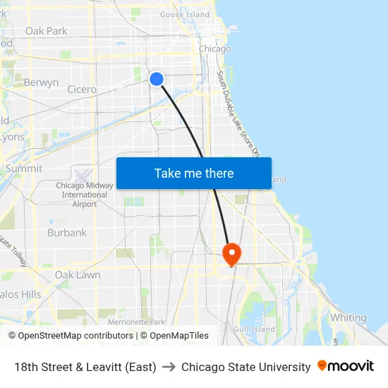 18th Street & Leavitt (East) to Chicago State University map